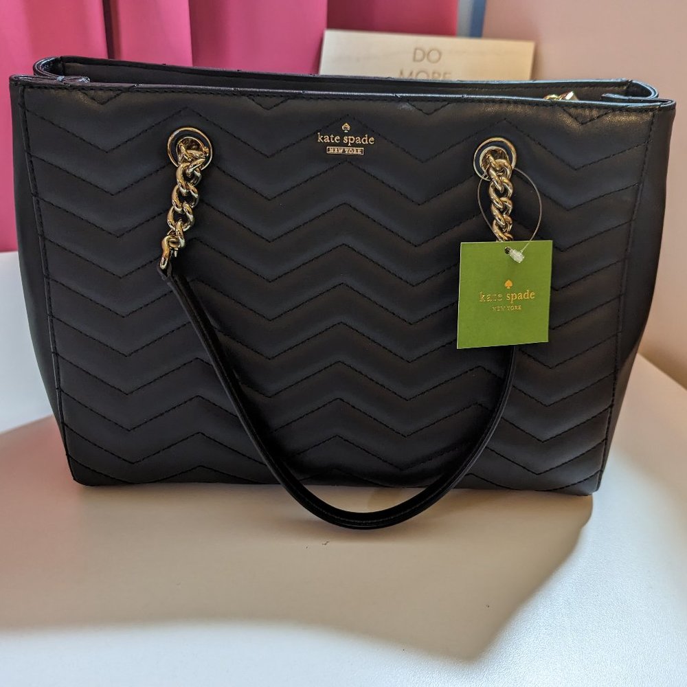 Kate Spade Reese Park Courtnee Satchel in Black Chevron Quilted Leather